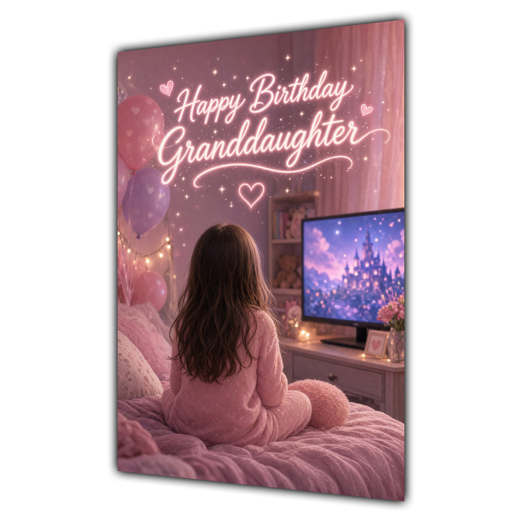 Happy Birthday Granddaughter Brown Hair Pink TV Bedroom Card A5