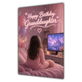 Happy Birthday Granddaughter Brown Hair Pink TV Bedroom Card A5
