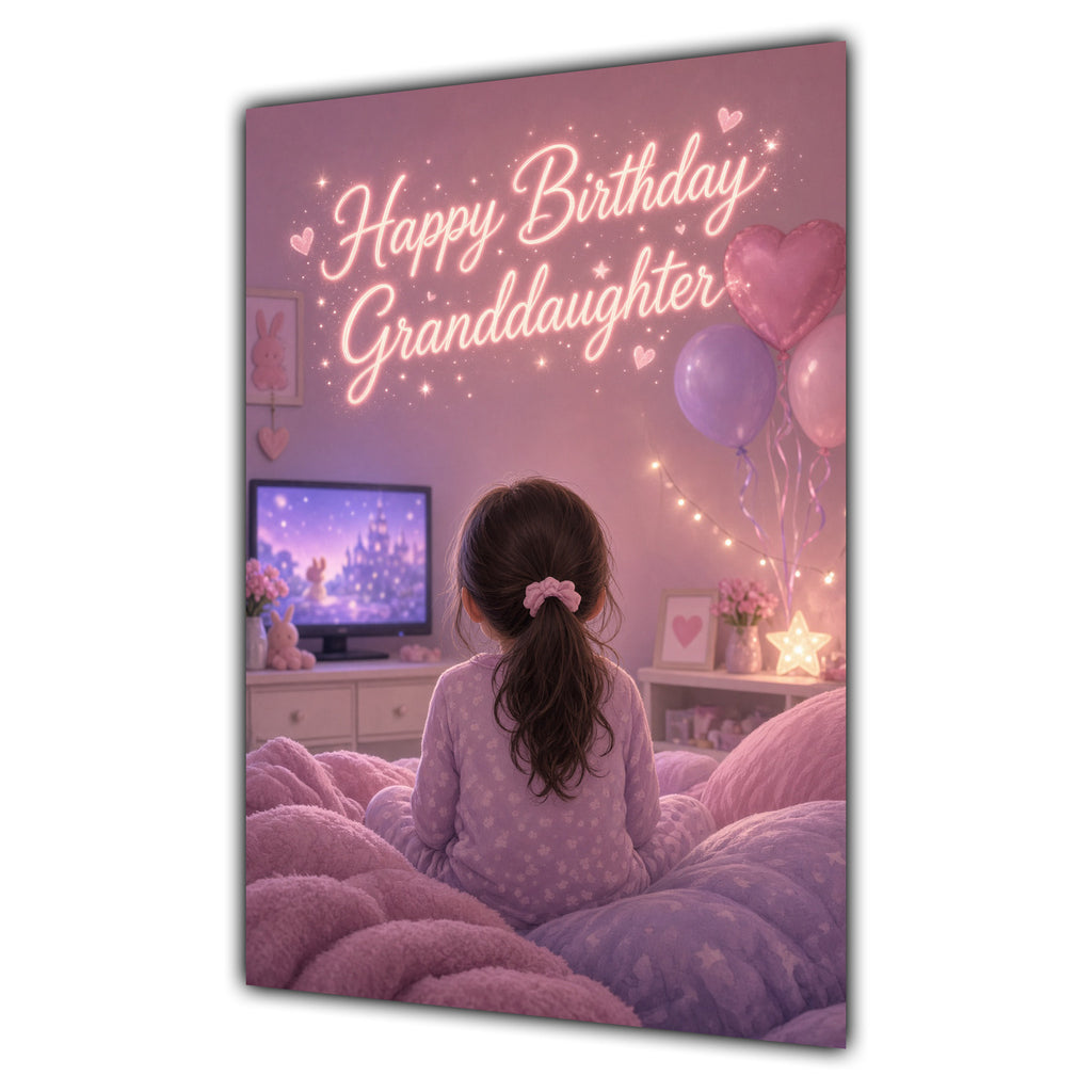 Happy Birthday Granddaughter Brown Hair Pink TV Bedroom Card A5
