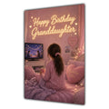 Happy Birthday Granddaughter Brown Hair Pink TV Bedroom Card A5