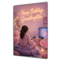 Happy Birthday Granddaughter Brown Hair Pink TV Bedroom Card A5