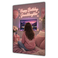 Happy Birthday Granddaughter Brown Hair Pink TV Bedroom Card A5