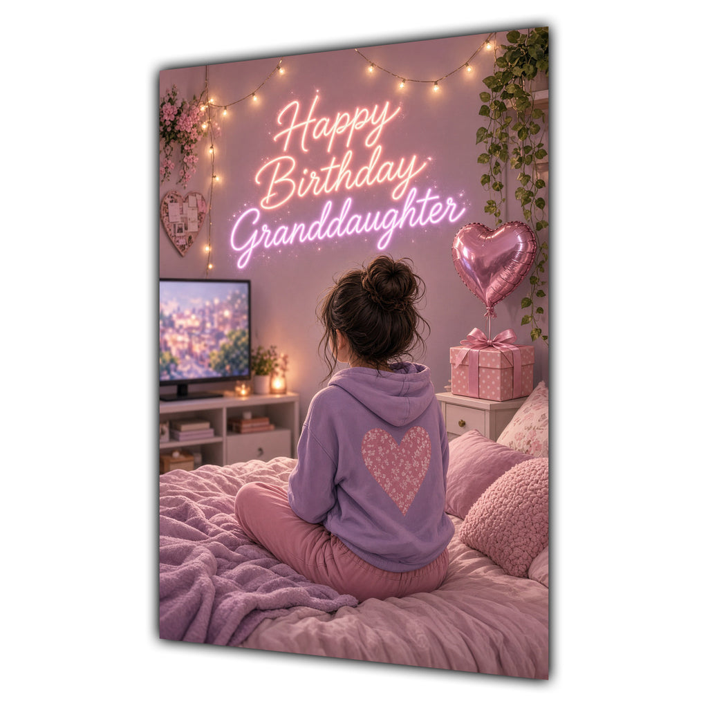 Happy Birthday Granddaughter Brown Hair Pink TV Bedroom Card A5