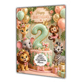 2nd Birthday Card For Girls, Daughter, Granddaughter, Niece, Sister, Jungle Animal Girl,
