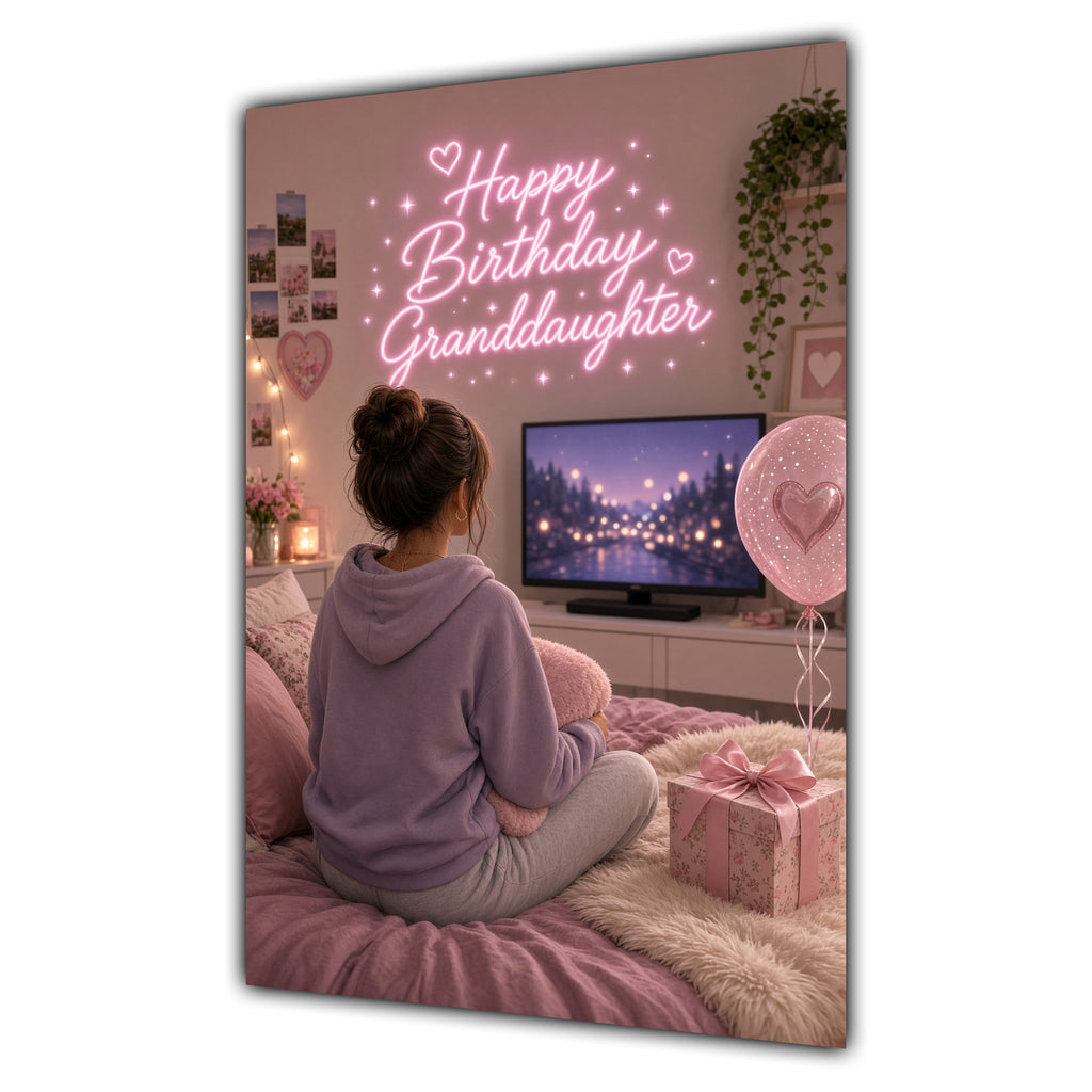 Happy Birthday Granddaughter Brown Hair Pink TV Bedroom Card A5