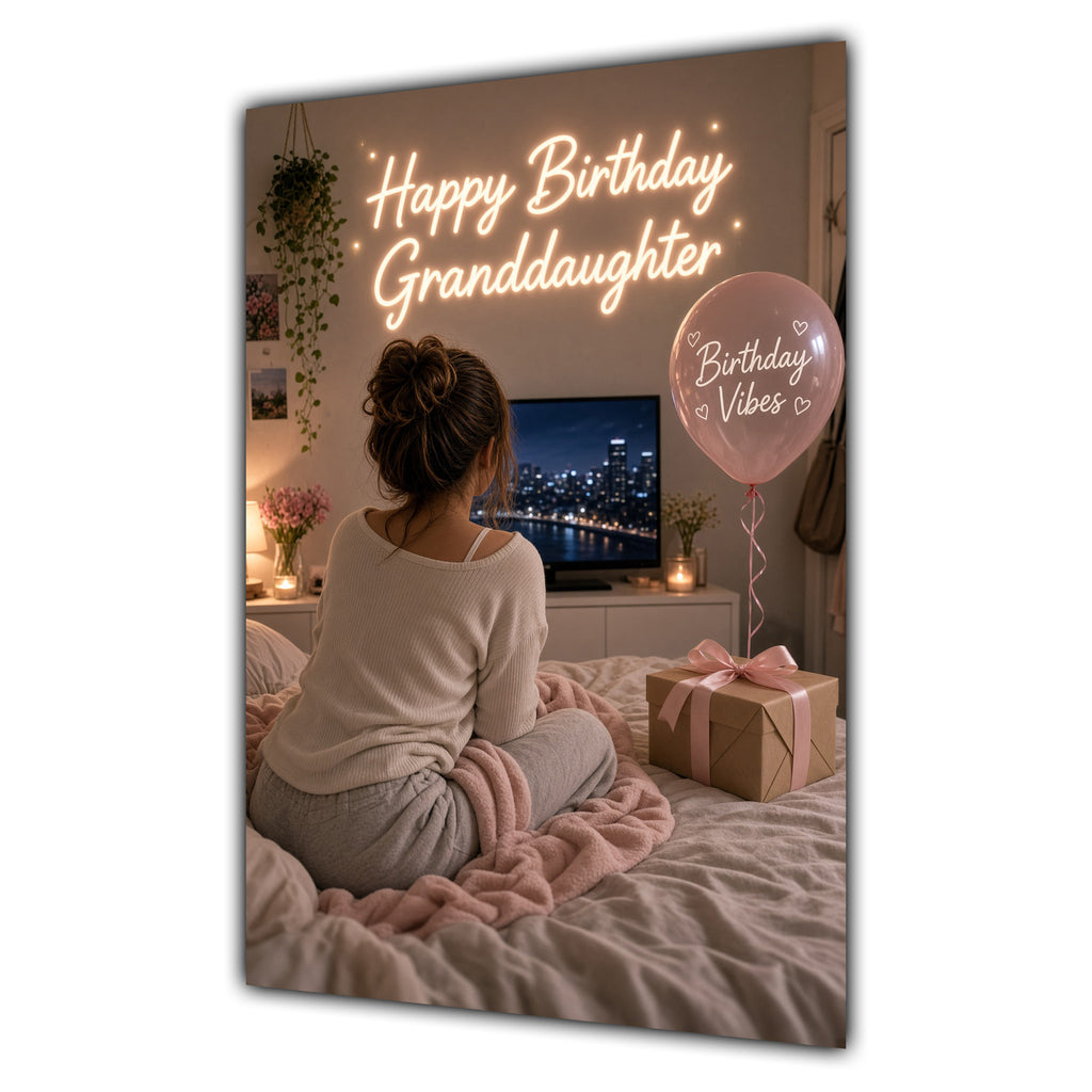 Happy Birthday Granddaughter Brown Hair Pink TV Bedroom Card A5