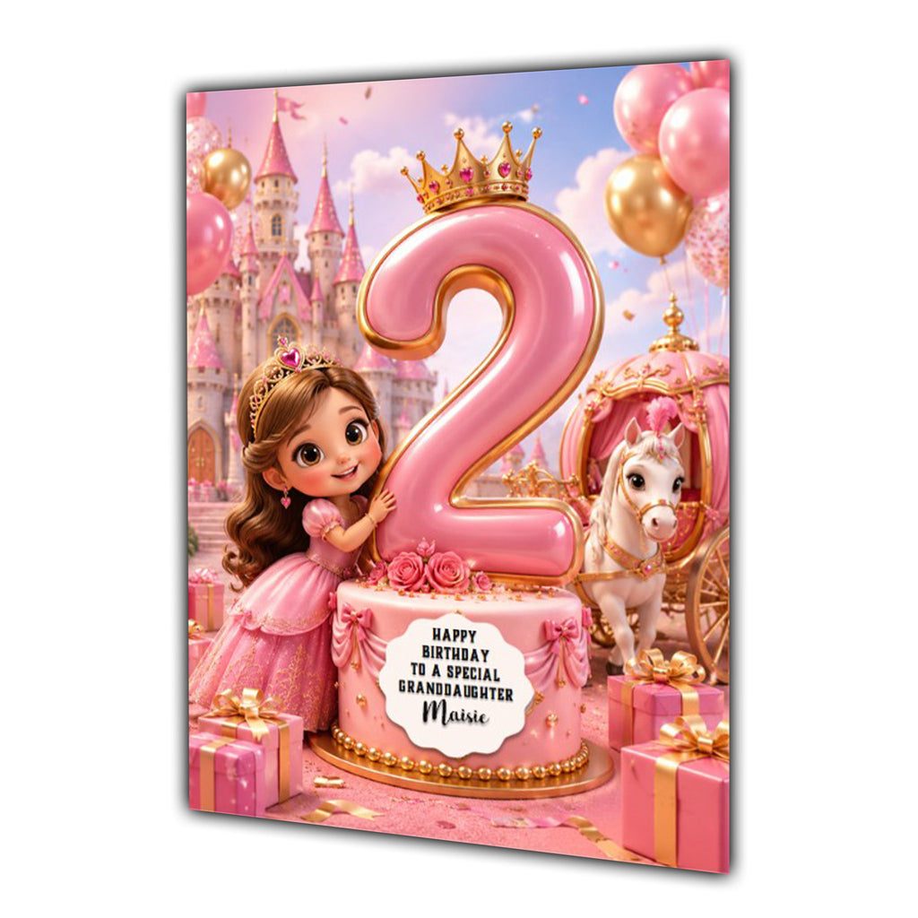2nd Birthday Card Girl Princess Granddaughter Daughter Large A5 Size