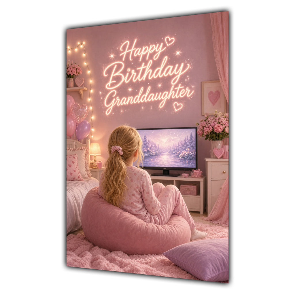 Happy Birthday Granddaughter Blonde Hair Pink TV Bedroom Card A5