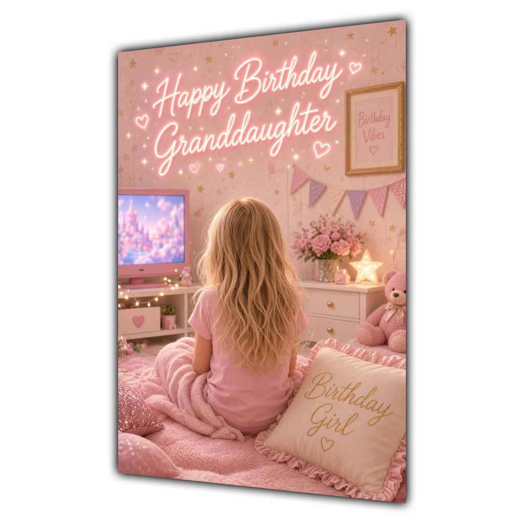 Happy Birthday Granddaughter Blonde Hair Pink TV Bedroom Card A5