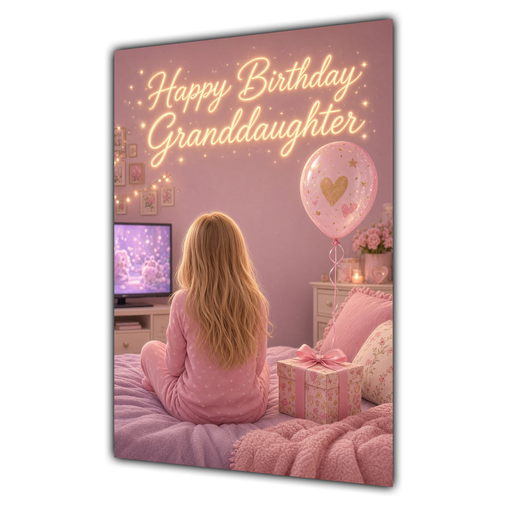 Happy Birthday Granddaughter Blonde Hair Pink TV Bedroom Card A5