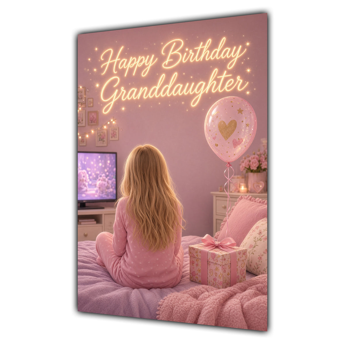 Happy Birthday Granddaughter Blonde Hair Pink TV Bedroom Card A5