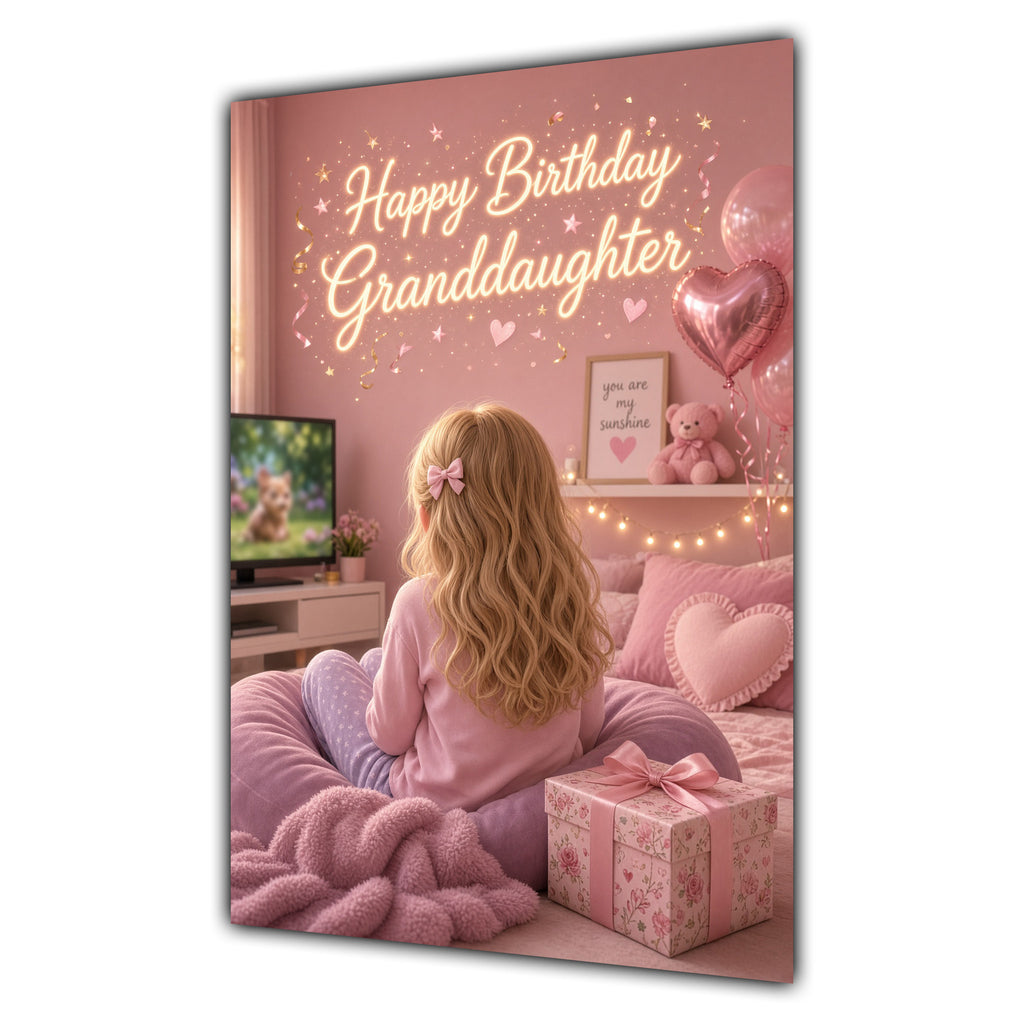 Happy Birthday Granddaughter Blonde Hair Pink TV Bedroom Card A5