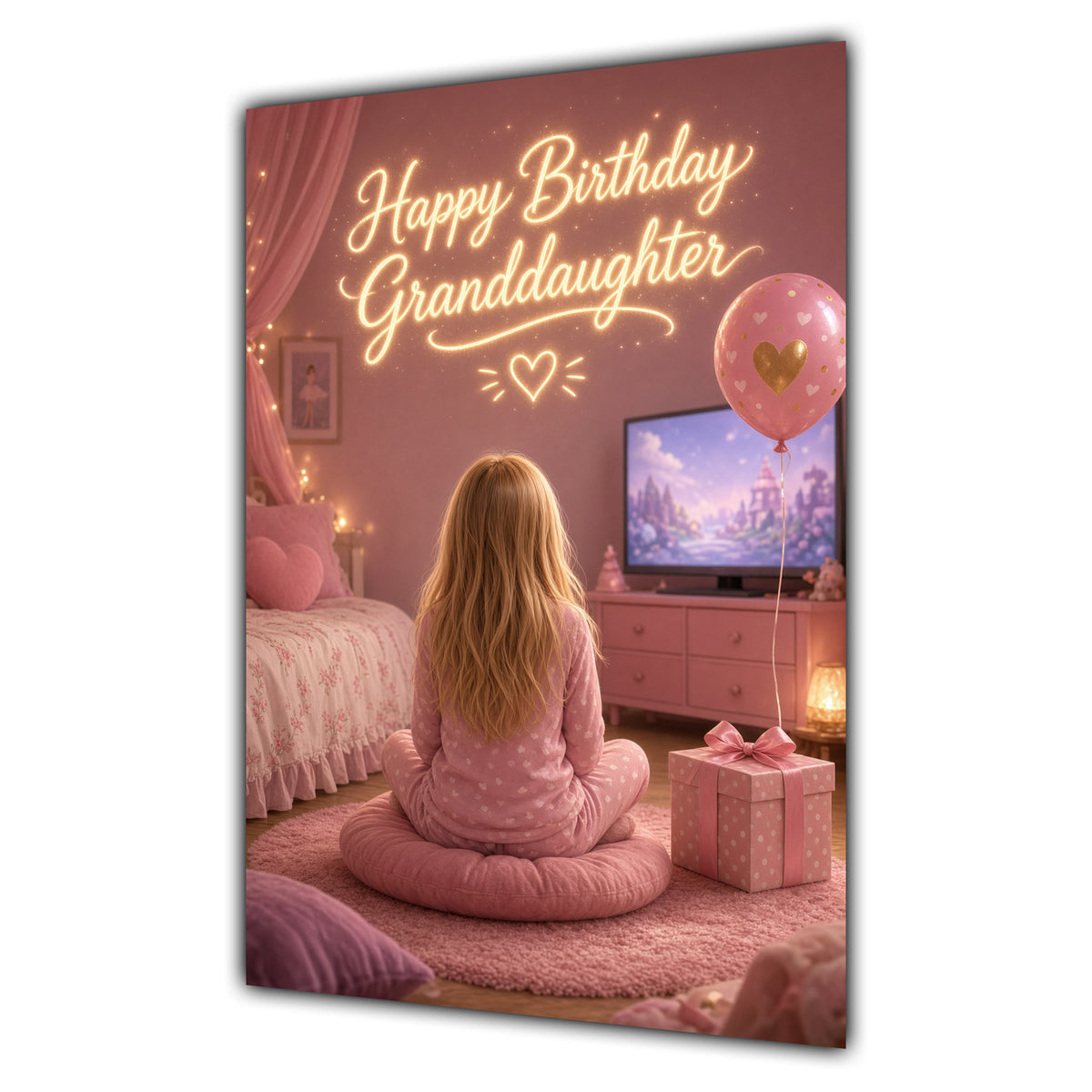 Happy Birthday Granddaughter Blonde Hair Pink TV Bedroom Card A5