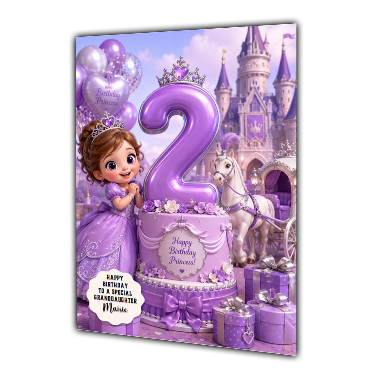 2nd Birthday Card Girl Princess Granddaughter Daughter Large A5 Size
