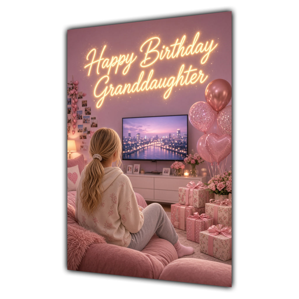 Happy Birthday Granddaughter Blonde Hair Pink TV Bedroom Card A5