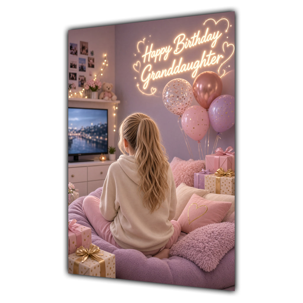 Happy Birthday Granddaughter Blonde Hair Pink TV Bedroom Card A5