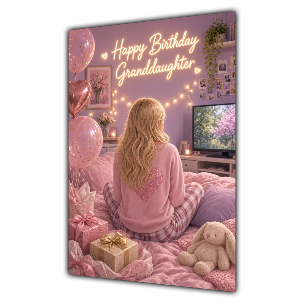 Happy Birthday Granddaughter Blonde Hair Pink TV Bedroom Card A5