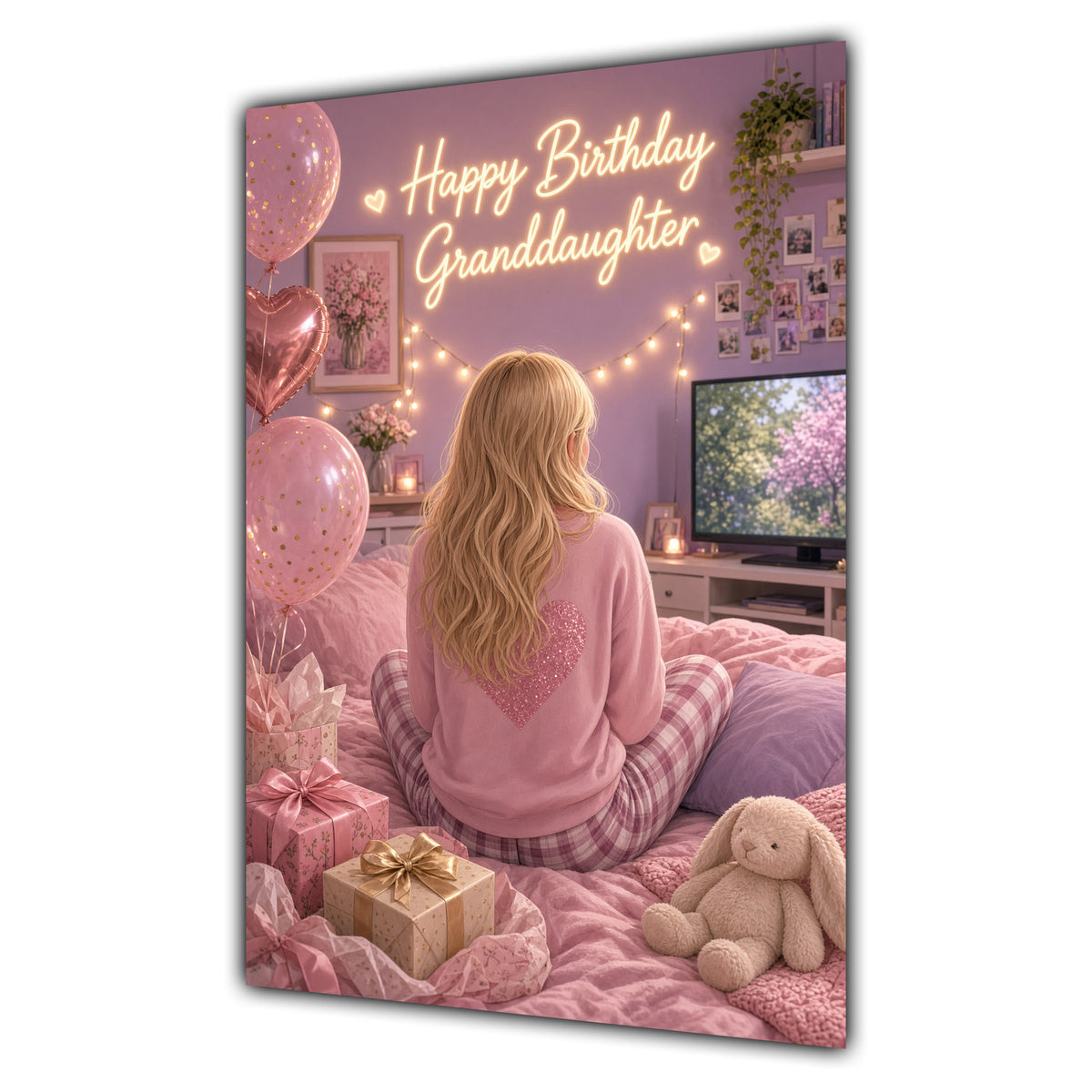 Happy Birthday Granddaughter Blonde Hair Pink TV Bedroom Card A5