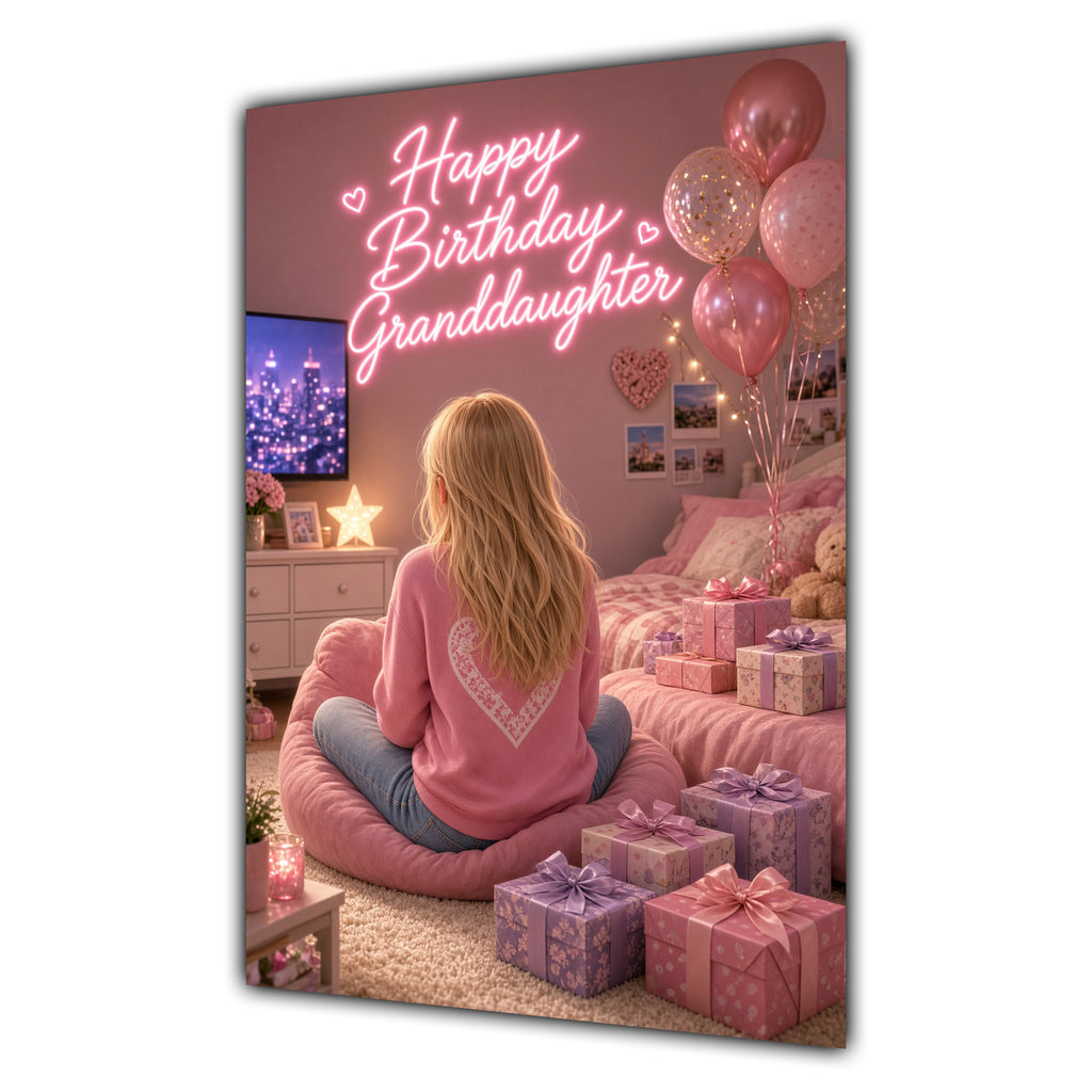Happy Birthday Granddaughter Blonde Hair Pink TV Bedroom Card A5