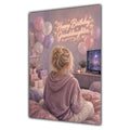 Happy Birthday Granddaughter Blonde Hair Pink TV Bedroom Card A5