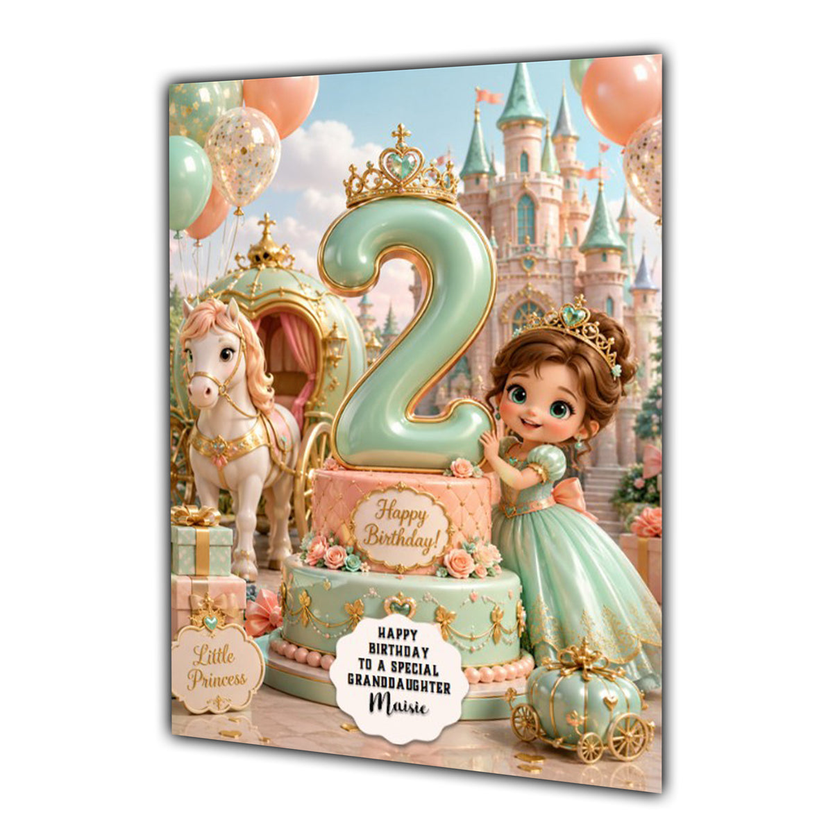 2nd Birthday Card Girl Princess Granddaughter Daughter Large A5 Size