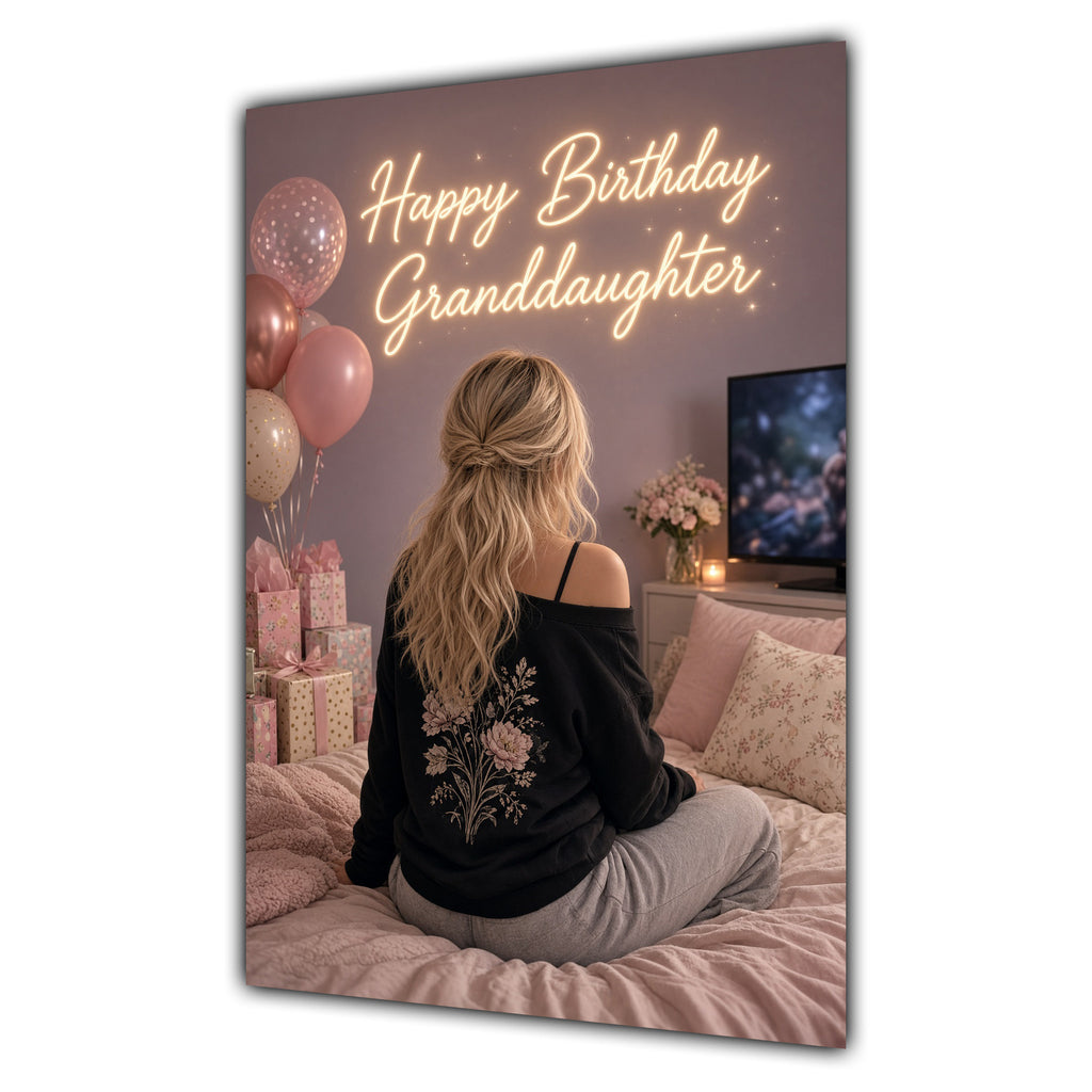 Happy Birthday Granddaughter Blonde Hair Pink TV Bedroom Card A5
