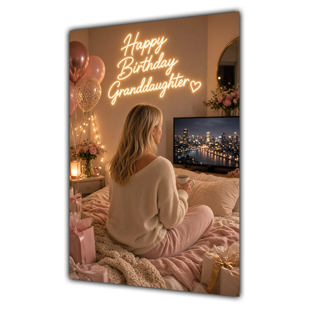Happy Birthday Granddaughter Blonde Hair Pink TV Bedroom Card A5