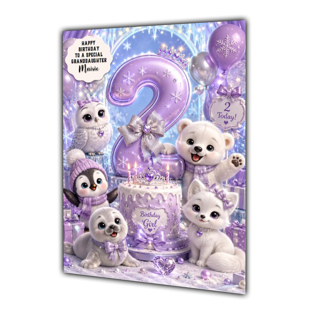 2nd Birthday Card Girl Penguin Seal Granddaughter Daughter Large A5 Size
