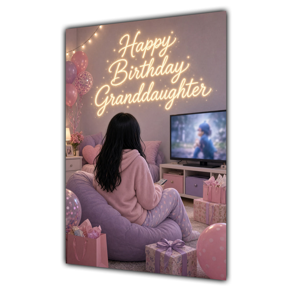 Happy Birthday Granddaughter Black Hair Pink TV Bedroom Card A5