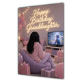 Happy Birthday Granddaughter Black Hair Pink TV Bedroom Card A5