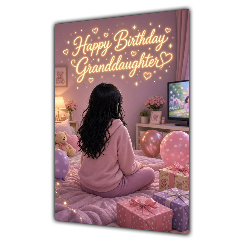 Happy Birthday Granddaughter Black Hair Pink TV Bedroom Card A5
