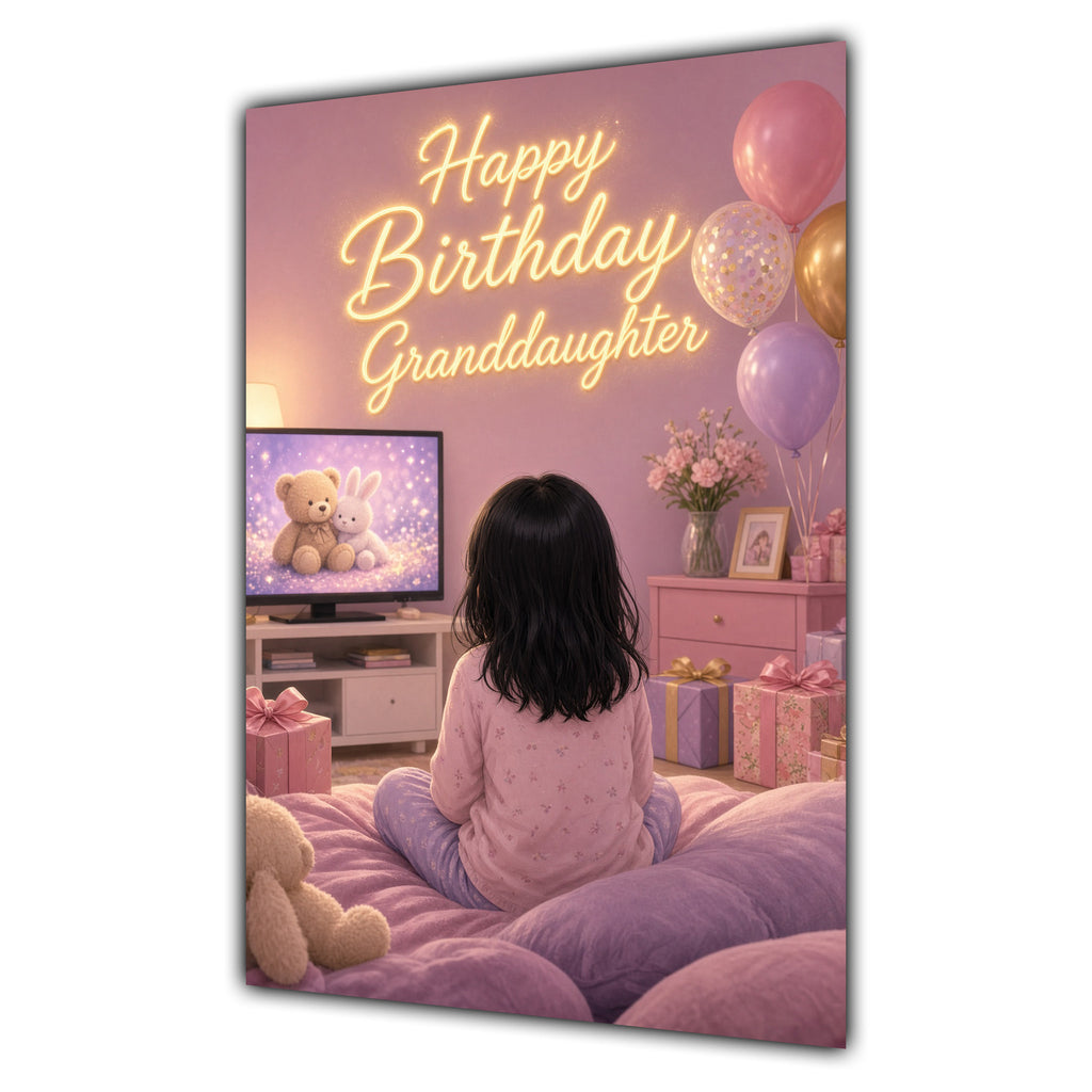 Happy Birthday Granddaughter Black Hair Pink TV Bedroom Card A5