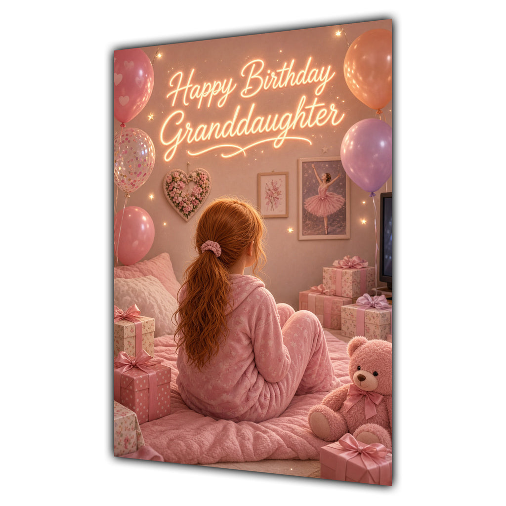 Happy Birthday Granddaughter Ginger Hair Pink TV Bedroom Card A5