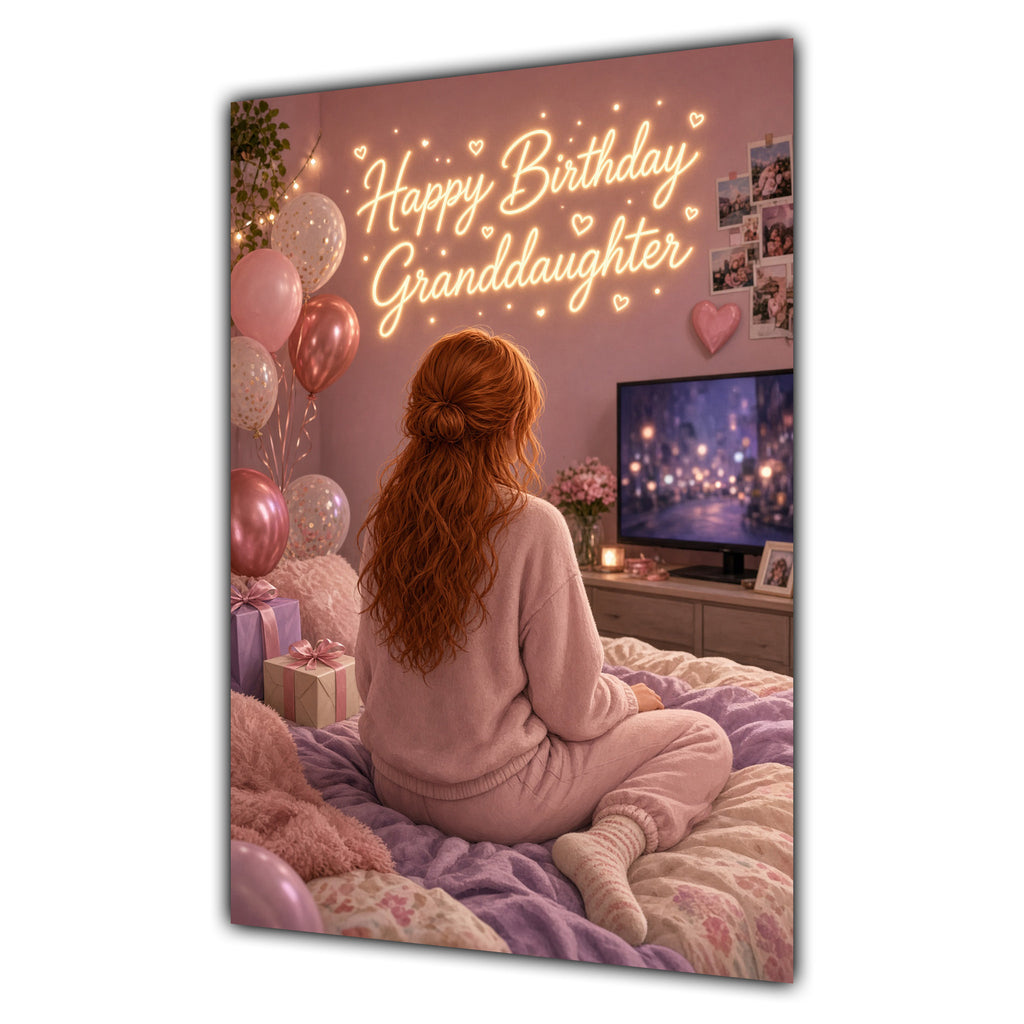 Happy Birthday Granddaughter Ginger Hair Pink TV Bedroom Card A5