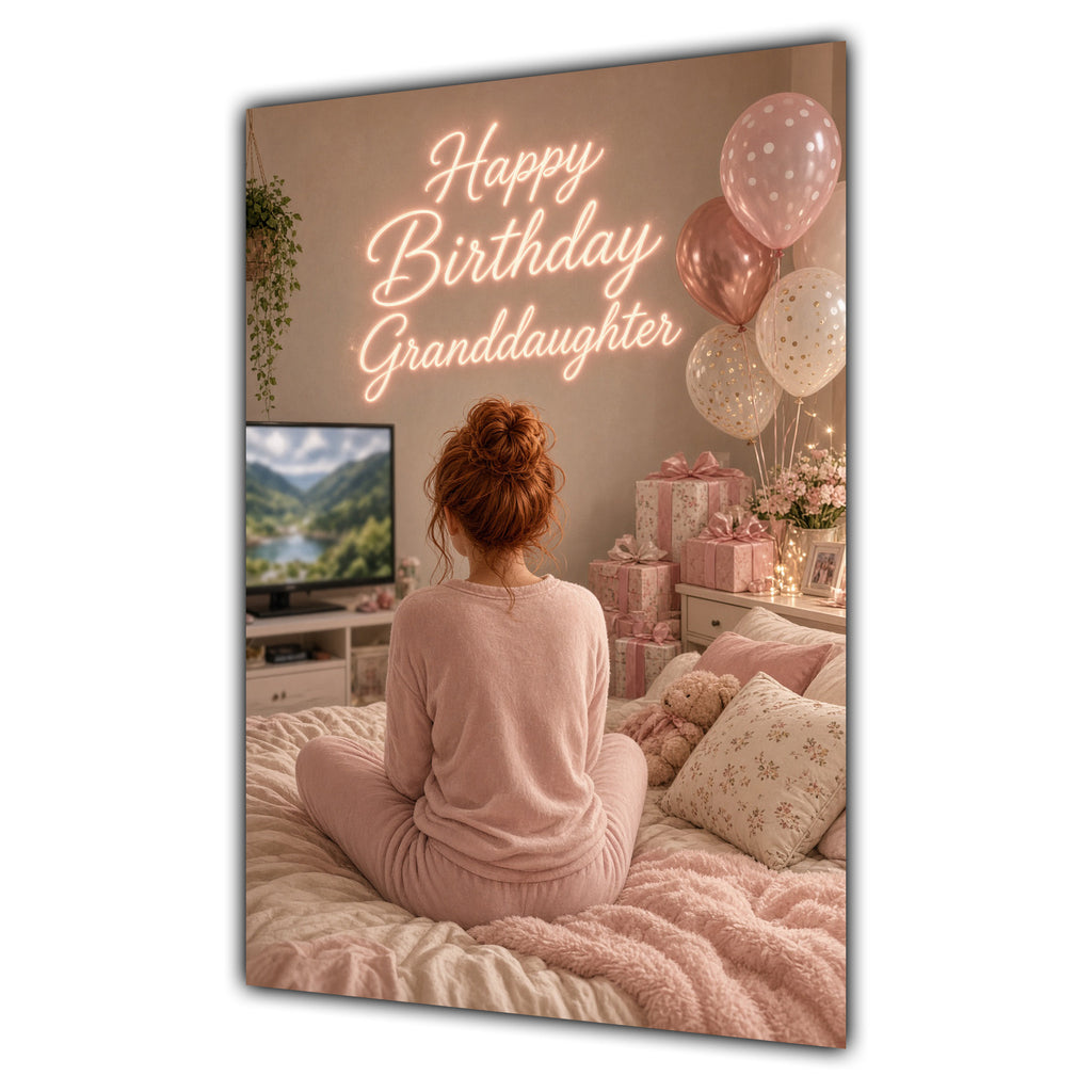 Happy Birthday Granddaughter Ginger Hair Pink TV Bedroom Card A5