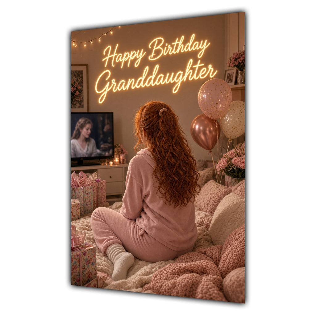 Happy Birthday Granddaughter Ginger Hair Pink TV Bedroom Card A5