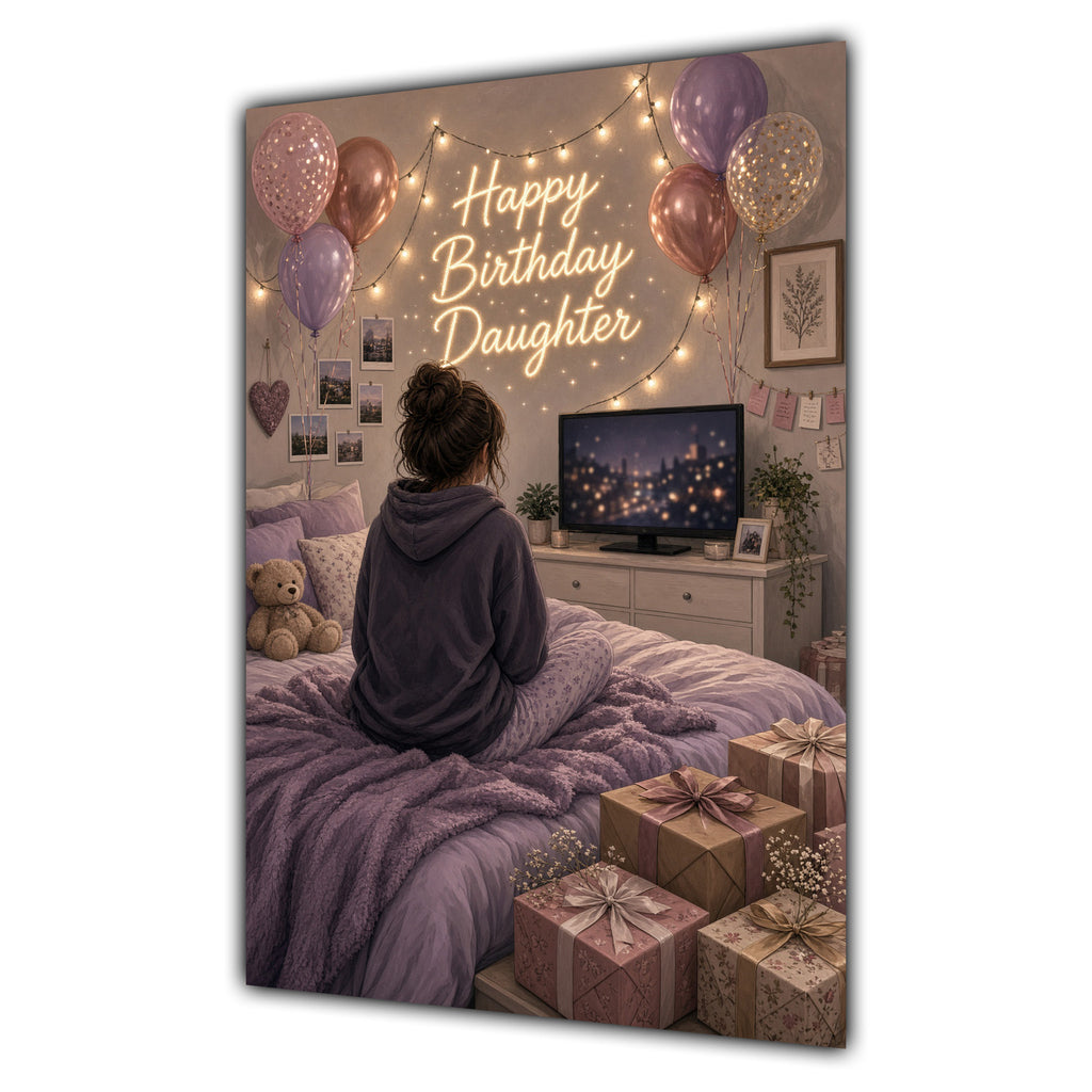Happy Birthday Daughter Brown Hair Pink TV Bedroom Card A5