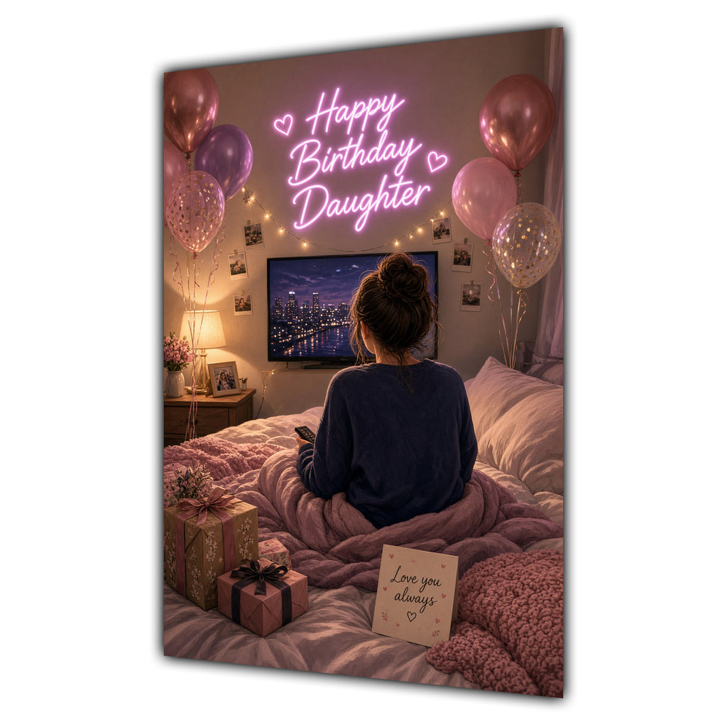 Happy Birthday Daughter Brown Hair Pink TV Bedroom Card A5