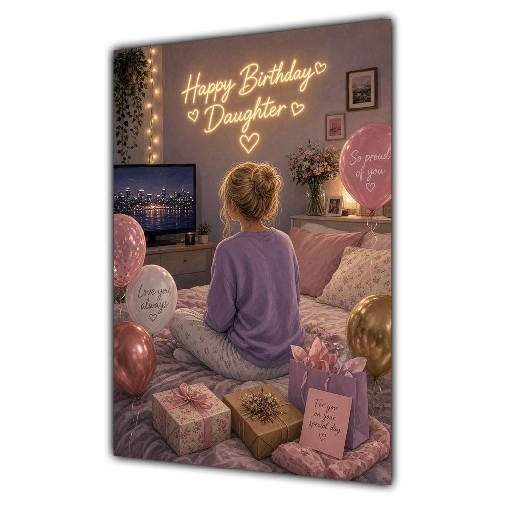Happy Birthday Daughter Blonde Hair Pink TV Bedroom Card A5