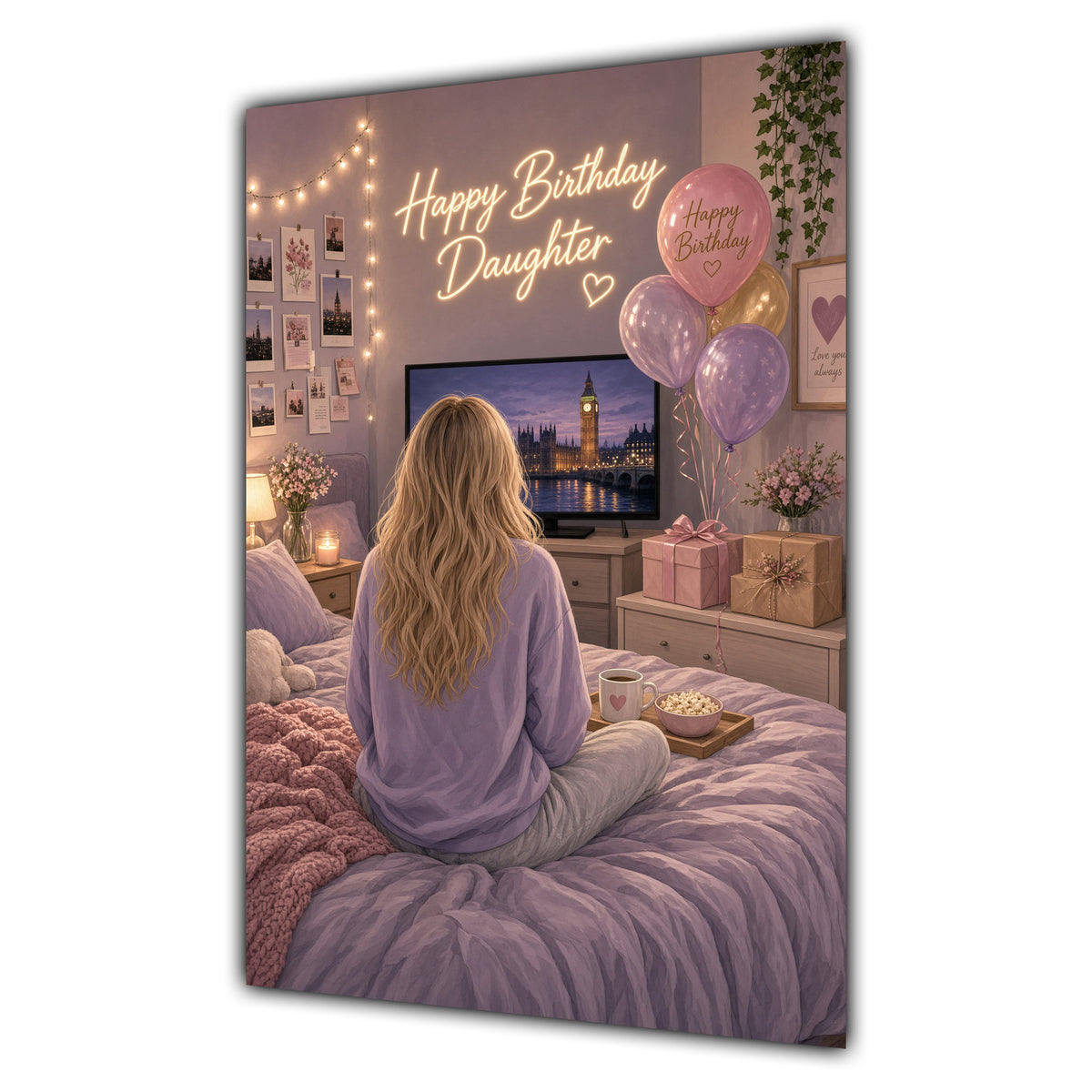 Happy Birthday Daughter Blonde Hair Pink TV Bedroom Card A5
