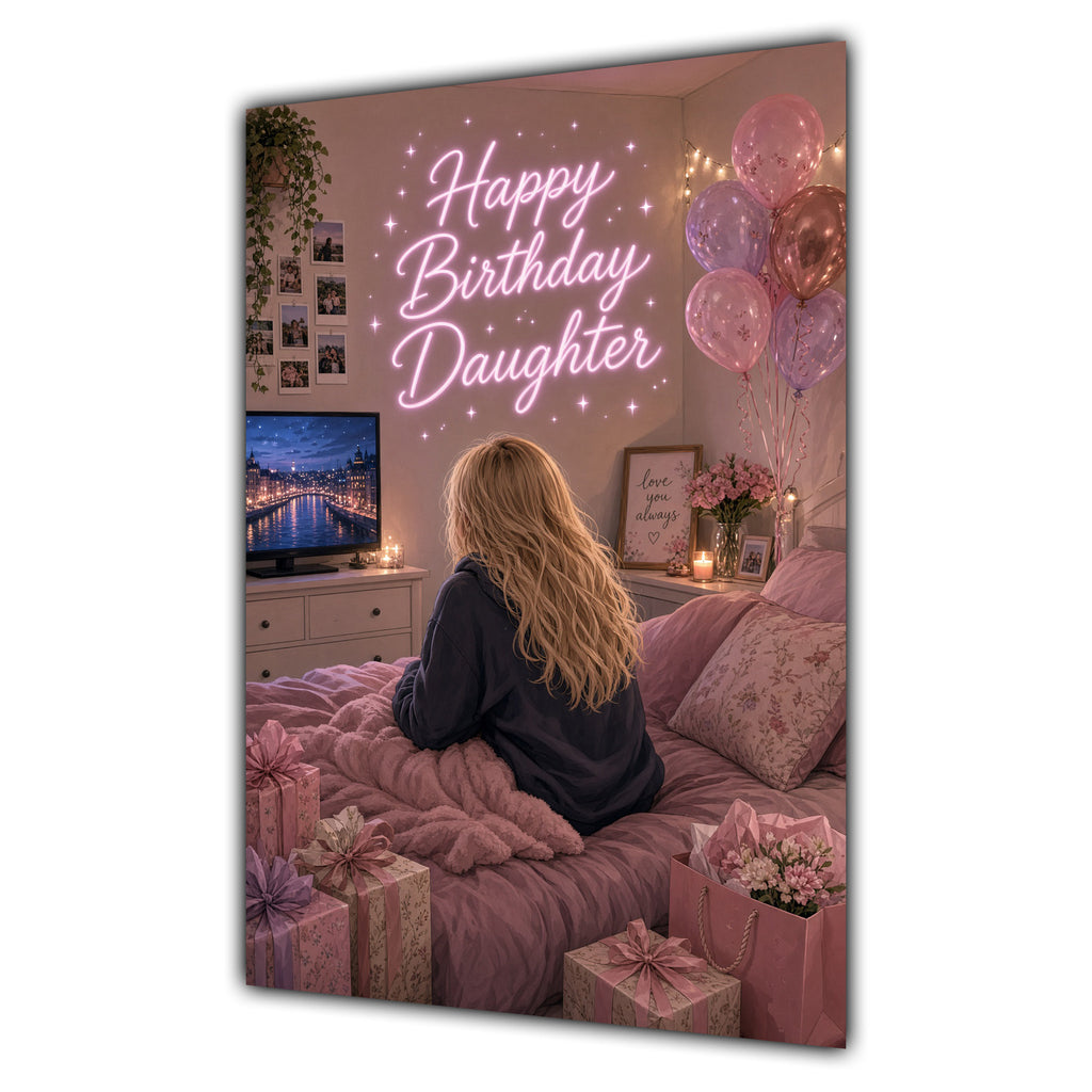 Happy Birthday Daughter Blonde Hair Pink TV Bedroom Card A5