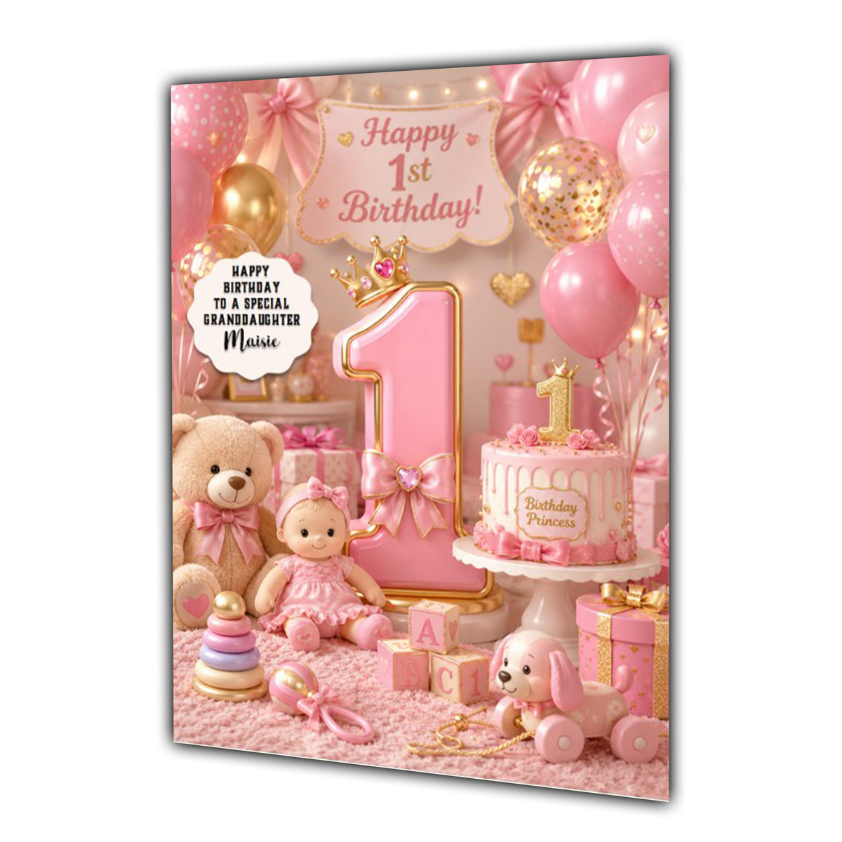 1st Birthday Card Girl Baby Toys Granddaughter Daughter Large A5 Size