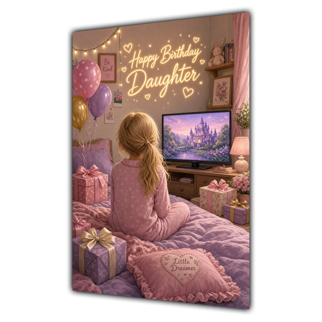 Happy Birthday Daughter Blonde Hair Pink TV Bedroom Card A5