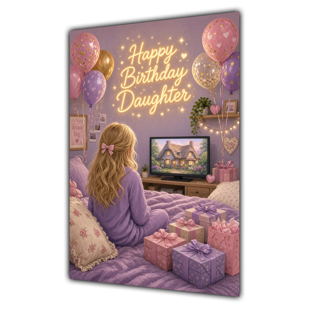 Happy Birthday Daughter Blonde Hair Pink TV Bedroom Card A5
