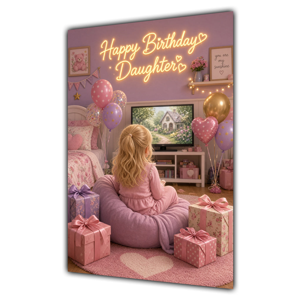 Happy Birthday Daughter Blonde Hair Pink TV Bedroom Card A5