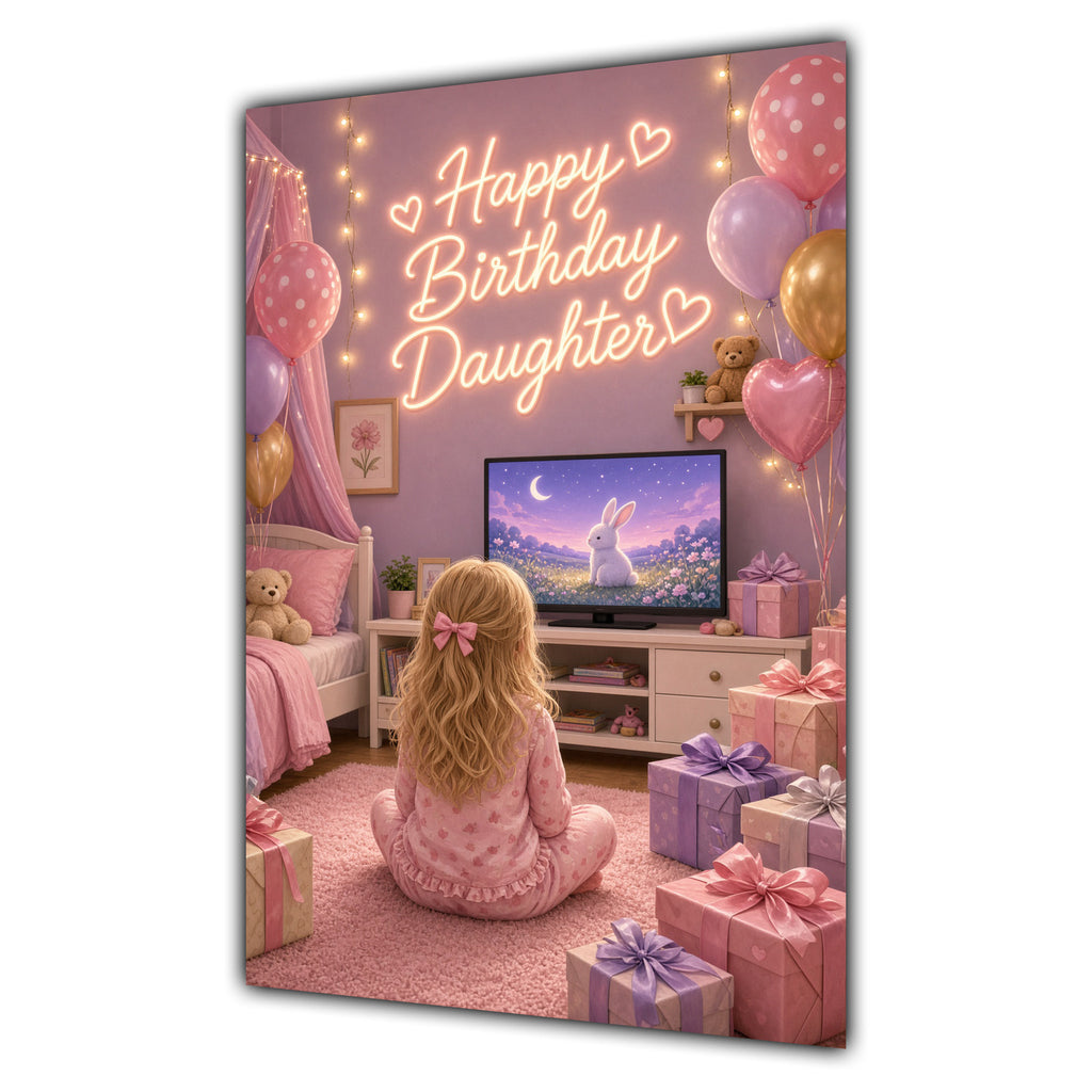 Happy Birthday Daughter Blonde Hair Pink TV Bedroom Card A5