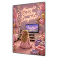 Happy Birthday Daughter Blonde Hair Pink TV Bedroom Card A5