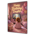 Happy Birthday Daughter Ginger Hair Pink TV Bedroom Card A5