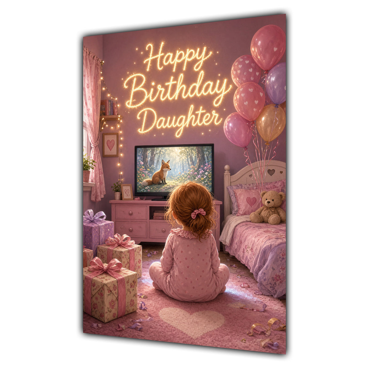 Happy Birthday Daughter Ginger Hair Pink TV Bedroom Card A5