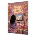 Happy Birthday Daughter Black Hair Pink TV Bedroom Card A5